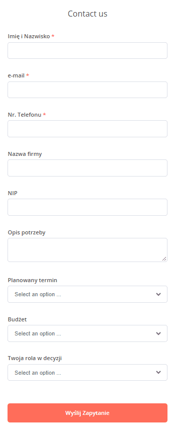 Formularz zapytania z polem NIP