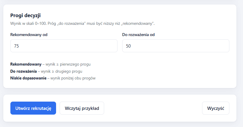 Panel rekrutera: progi decyzji dla wyniku